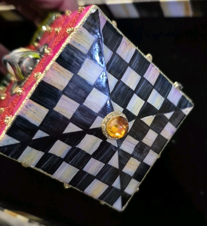 Mackenzie Childs CHICKADEE HOLLY HOUSE Christmas Ornament Blown Glass - NEW/BOX!