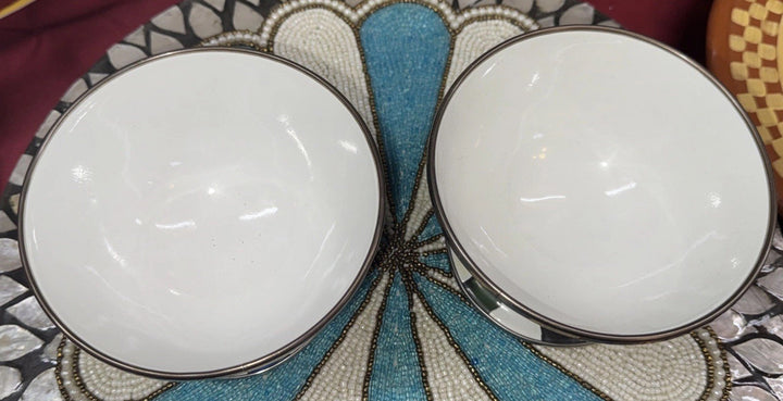 MacKenzie Childs Courtly  Check Enamel Ice Cream Dish New Set Of 2