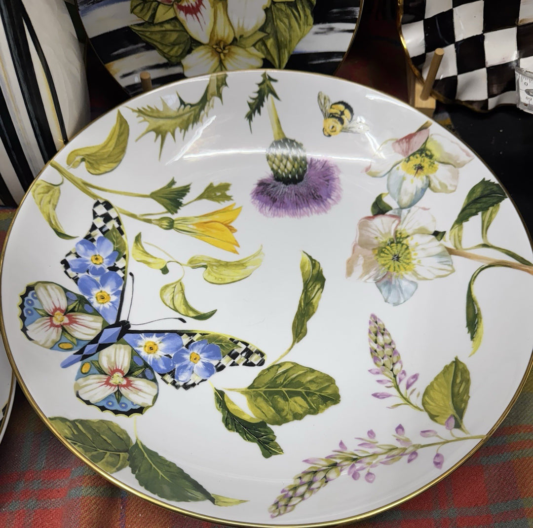 Thistle & Bee by MacKenzie-Childs porcelain Butterfly Serving Bowl 12.75"- New