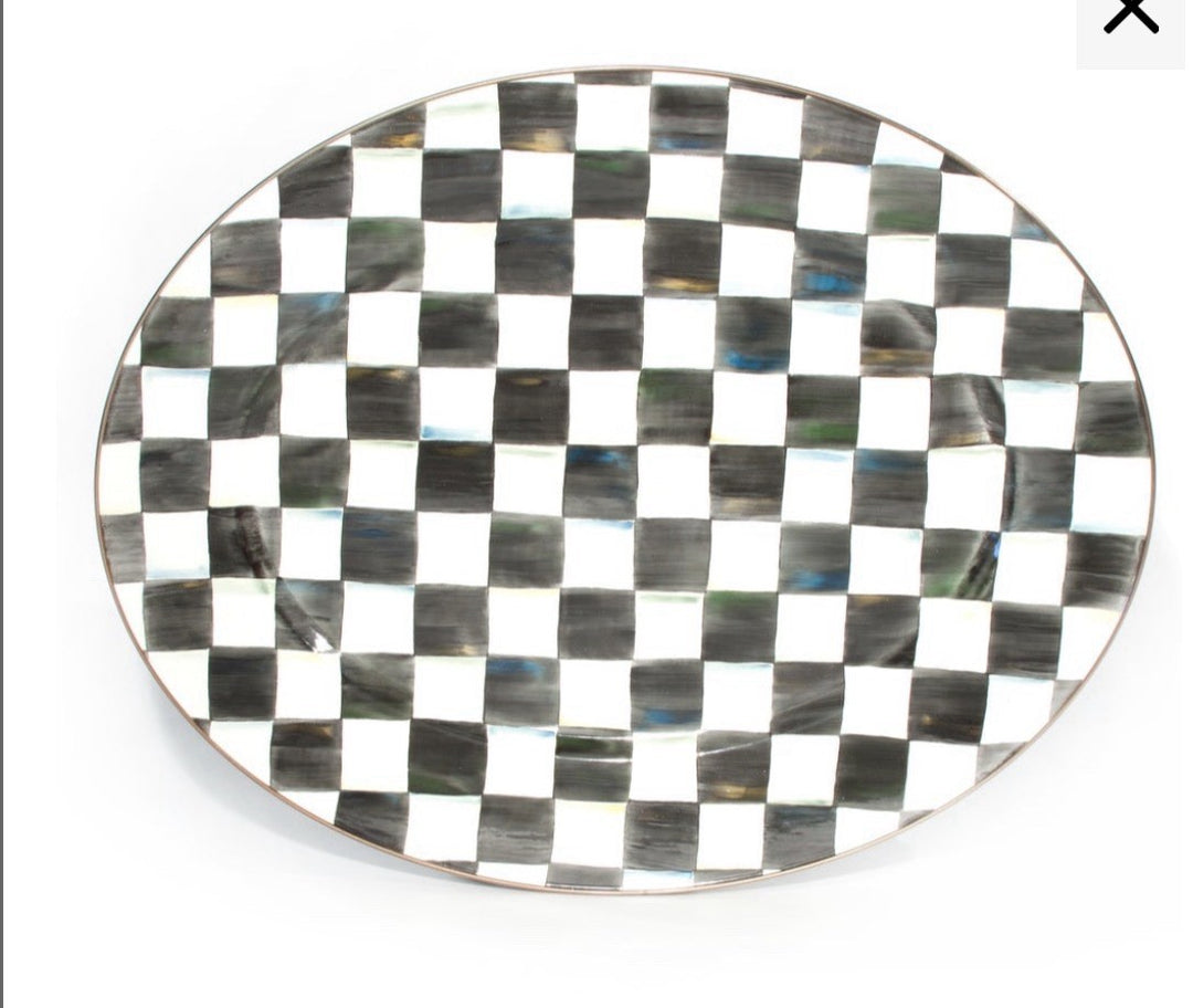 Mackenzie Childs One Courtly Check Large Oval Serving Platter Enamel 22”x17.5”