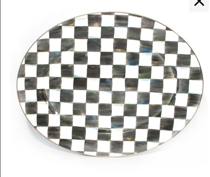 Mackenzie Childs One Courtly Check Large Oval Serving Platter Enamel 22”x17.5”