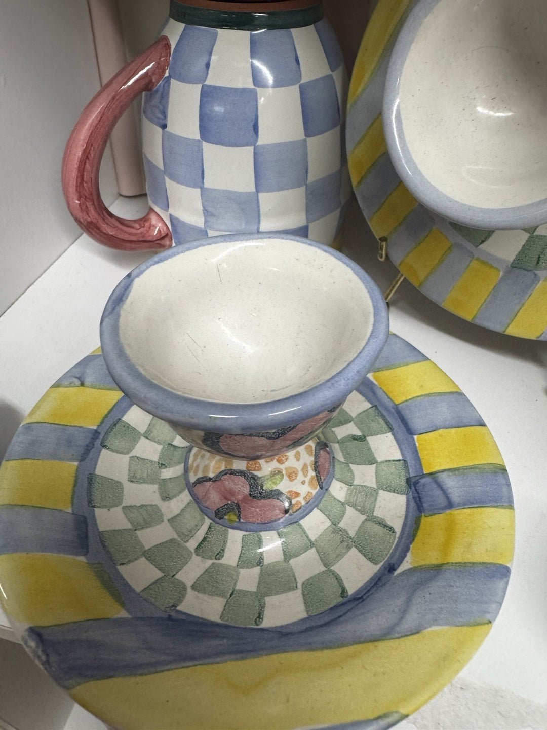 MacKenzie Childs Taylor Myrtle Ceramic Handmade  Egg Cup Only Retired