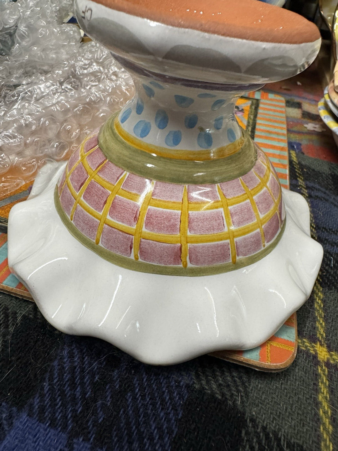 Mackenzie Childs Fluted Pedestal  Mini Taylor Fran Compote 4" Tall Retire