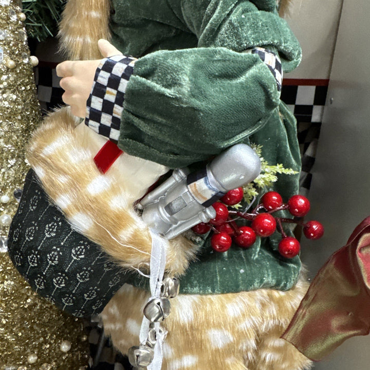 Mackenzie Childs Courtly Check Farmhouse Santa With Staff 20.5" Tall New NIB