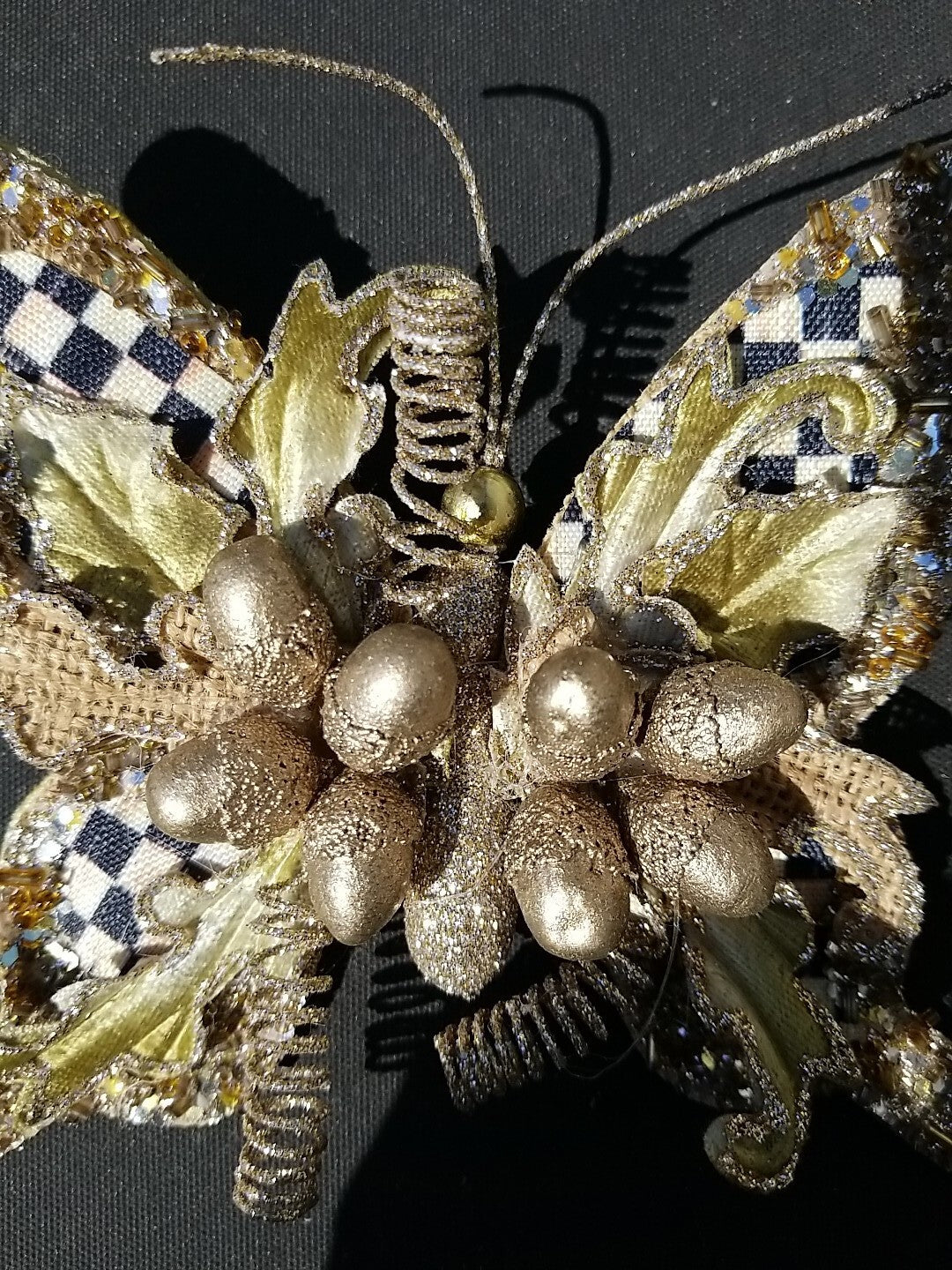 Mackenzie Childs Butterly Clips Set Of 2 Gold & Silver Courtly Check Retired