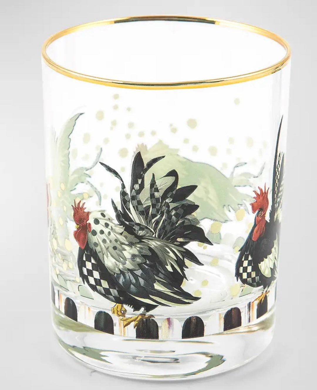 MacKenzie Childs Henhouse Tumblers set of 2 Rooster Chicken Glasses- New
