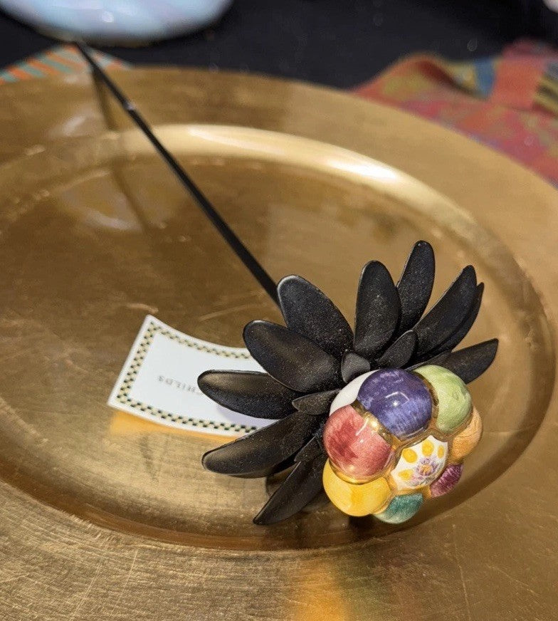 MacKenzie Childs 1.5 ” Rosie Posie Flower Knob-on A Metal Flower Stake