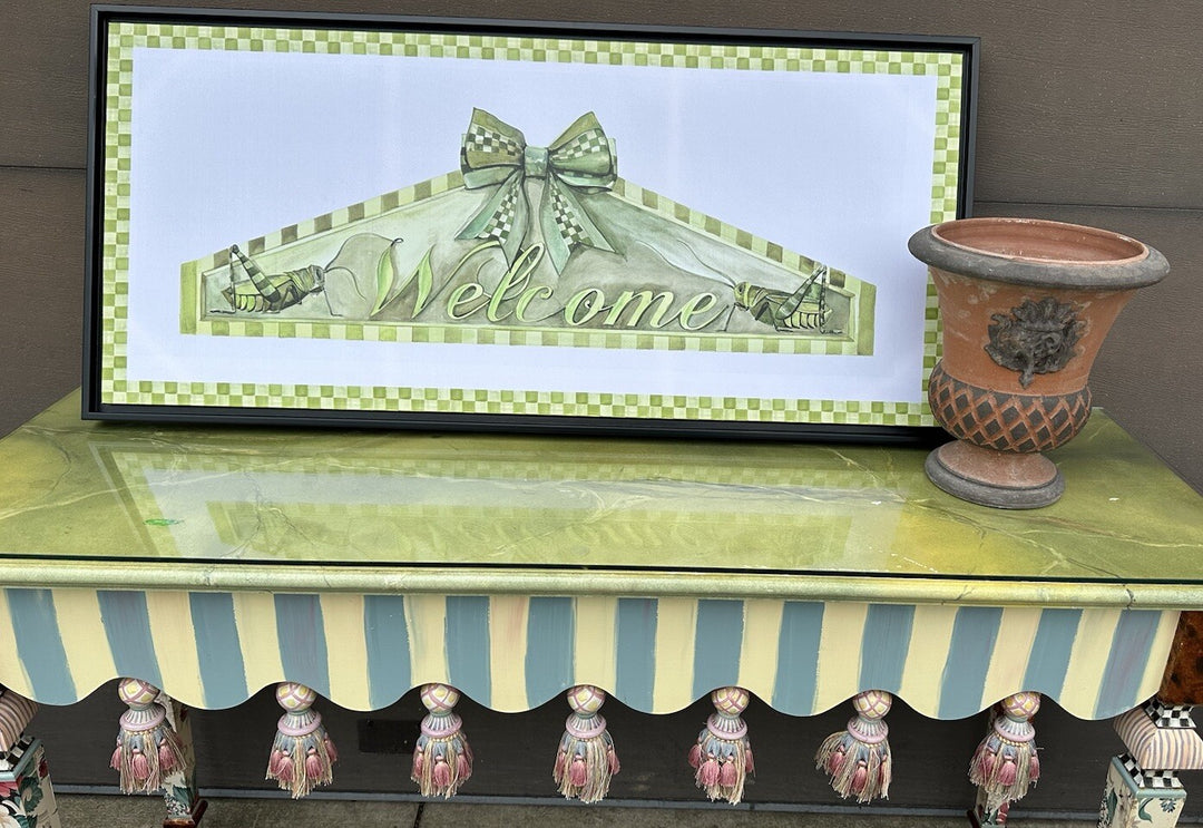 MacKenzie Childs Welcome Wall Art  Framed - 46.5” Long/ - Brand New!