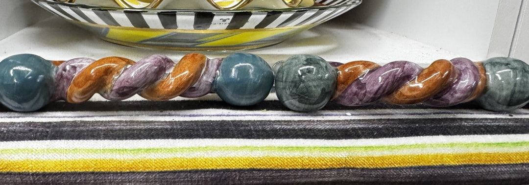 Mackenzie Childs  4” Twist Ceramic Handle Pull Knob Purple Orange Turquoise