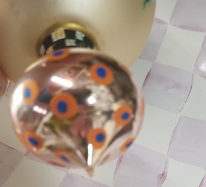 MacKenzie Childs Painted Awning Double Drop Glass Ornament