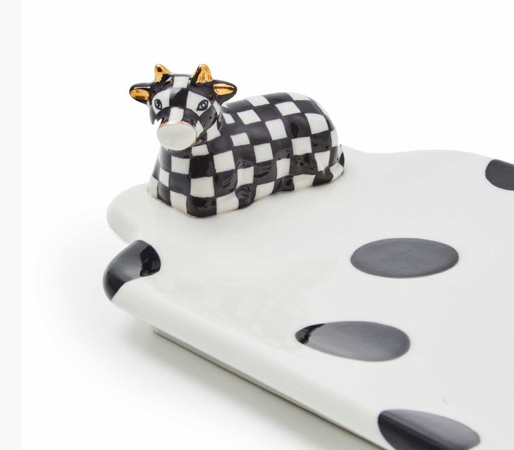 MacKenzie-Childs Courtly Check & Dot Cow Creamery Tray 14.5" Long New