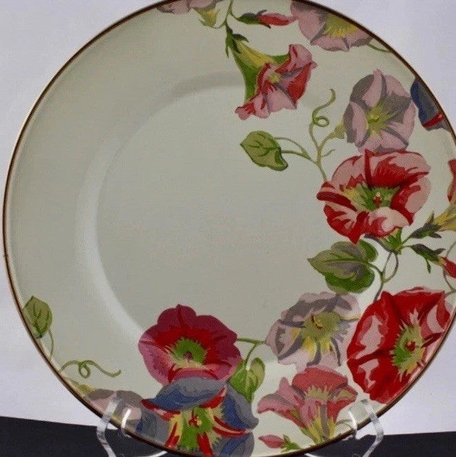 MACKENZIE CHILDS MORNING GLORY ENAMEL DINNER PLATE  10” Retired