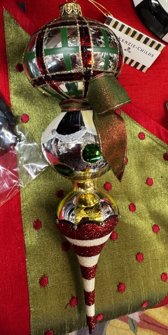 MacKenzie Childs Savoy triple Glass drop ornament new in box