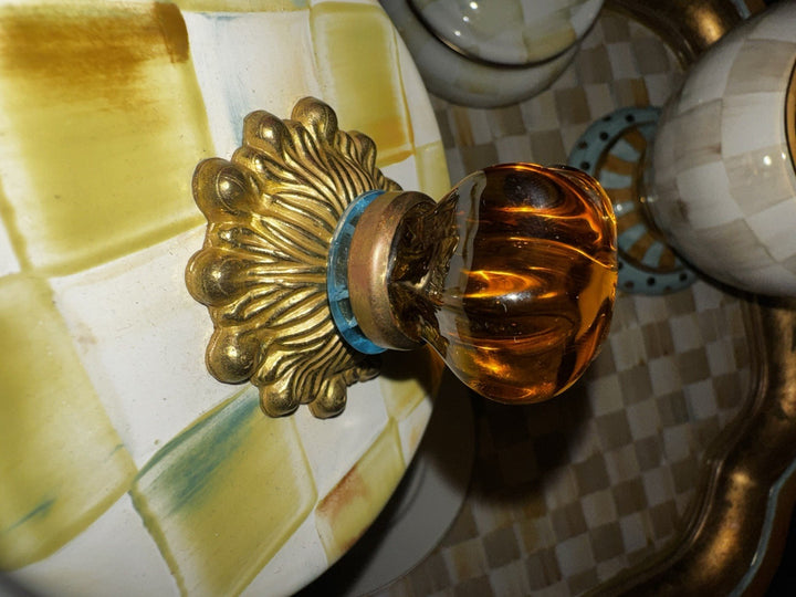 Mackenzie Child ParchmentCheck Domed Covered Butter Round   Enamel Retired