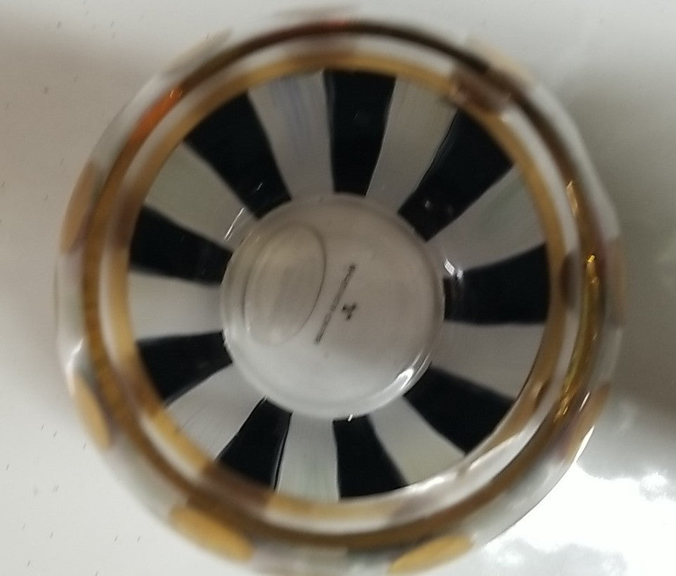 Mackenzie Childs Heirloom Black White Circus Stripe Rose Bowl EUC Retired 4”