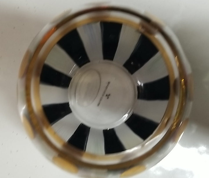 Mackenzie Childs Heirloom Black White Circus Stripe Rose Bowl EUC Retired 4”