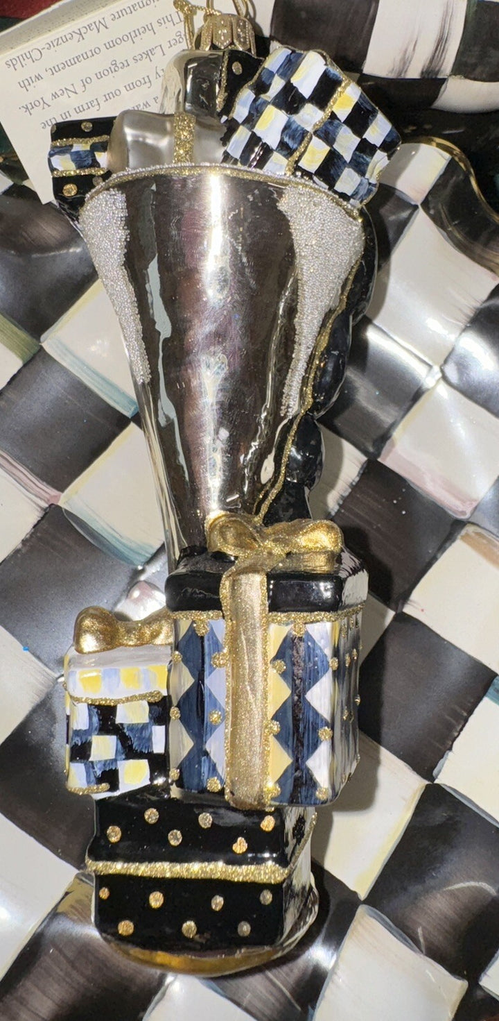 MACKENZIE CHILDS Champagne Glass Christmas  Ornament New- Retired