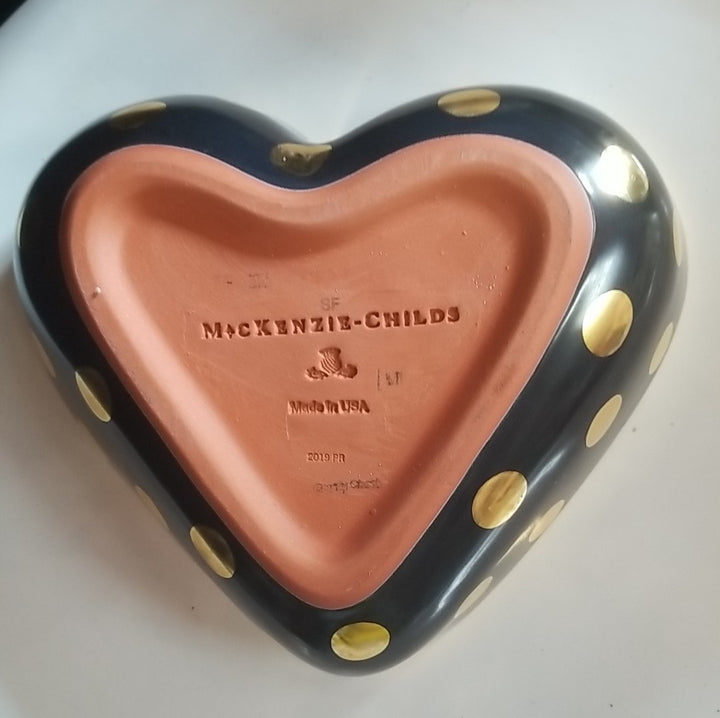 MacKenzie Childs Courtly Check Ceramic Heart Bowl Large -new