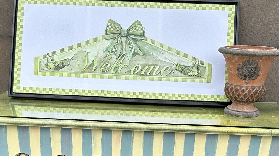 MacKenzie Childs Welcome Wall Art  Framed - 46.5” Long/ - Brand New!