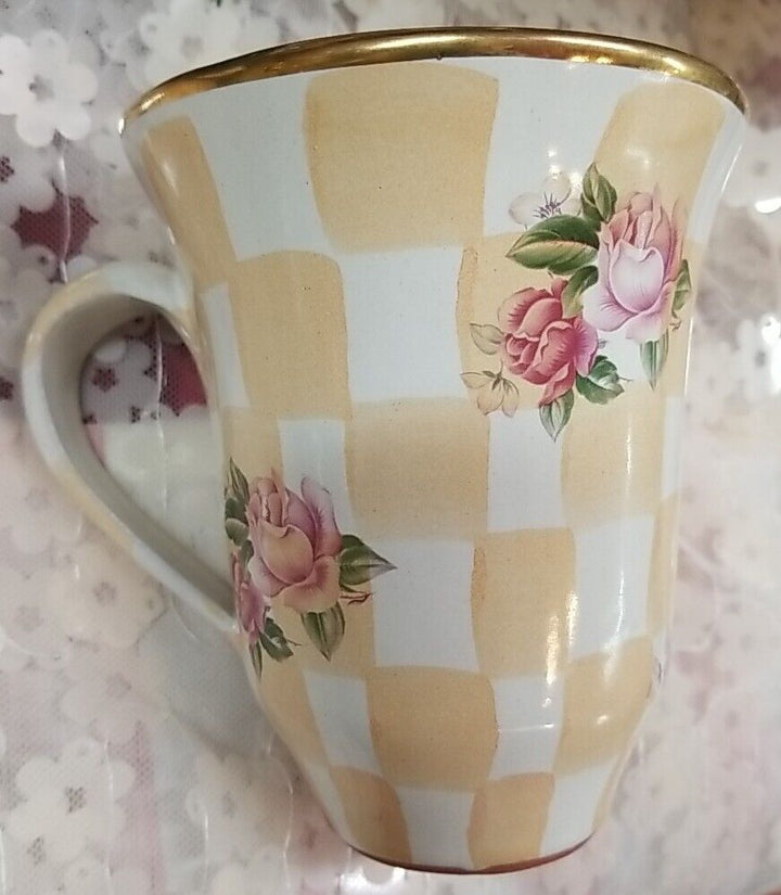 MacKenzie-Childs Honeymoon Orange Marmalade MUG (Orange Check/Pink Roses)  1995