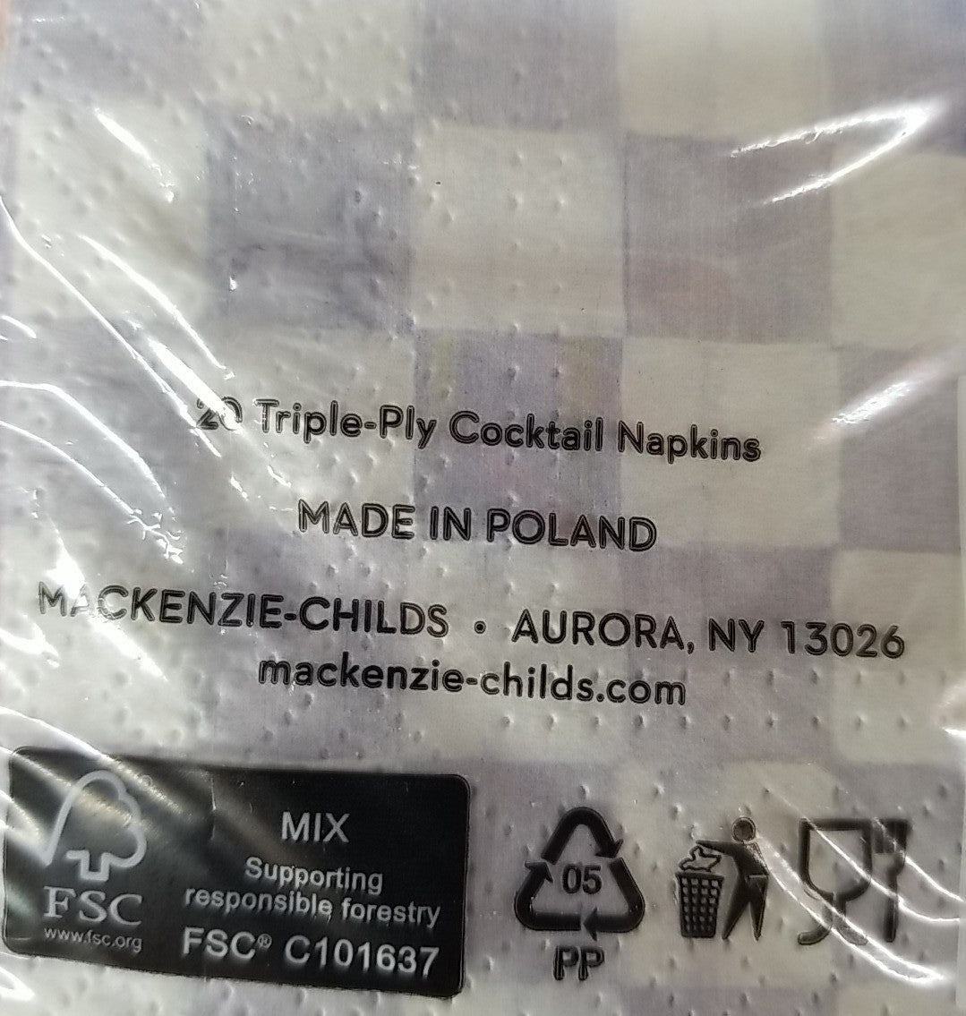 Mackenzie Childs Sterling Check Paper Cocktail Napkins 20 pack, NEW