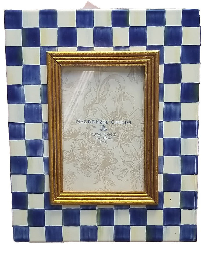 Mackenzie Childs ROYAL CHECK HANGING picture frame holds 4x6 ENAMEL