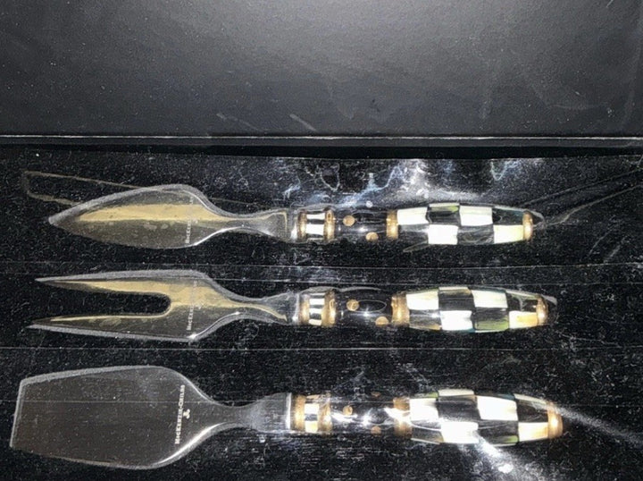 MACKENZIE CHILDS Ceramic COURTLY CHECK CHEESE KNIFE (FULL) SET W/BOX- New