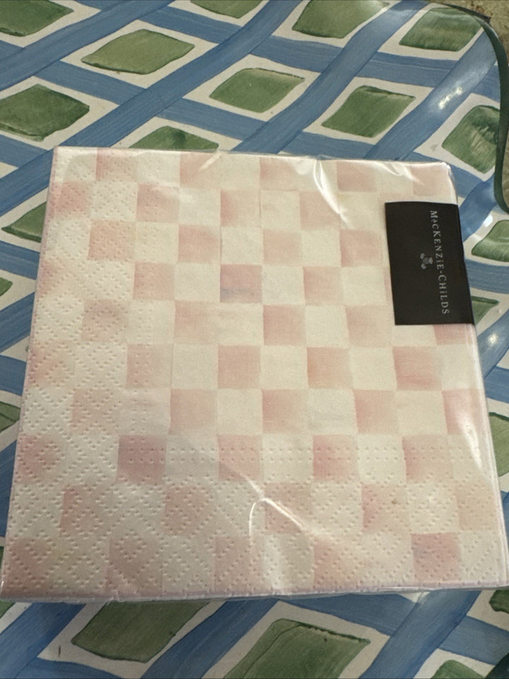 Mackenzie Childs Rosy Check Paper Cocktail Napkins 20 pack, NEW