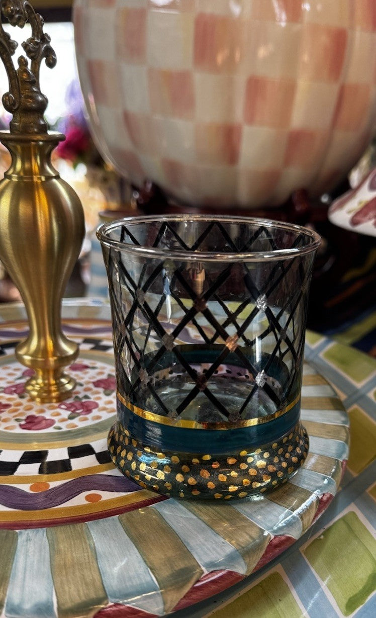 1- Vintage Mackenzie Childs Circus Old Fashioned Glasses Lattice