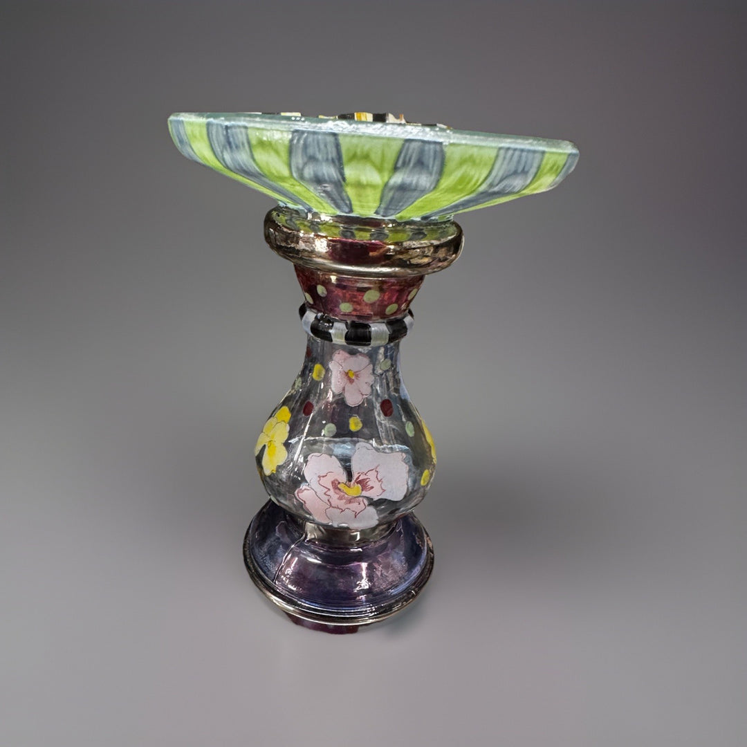 MacKenzie Childs One Circus Pansy Glass Candlestick Candle Holder- Retired