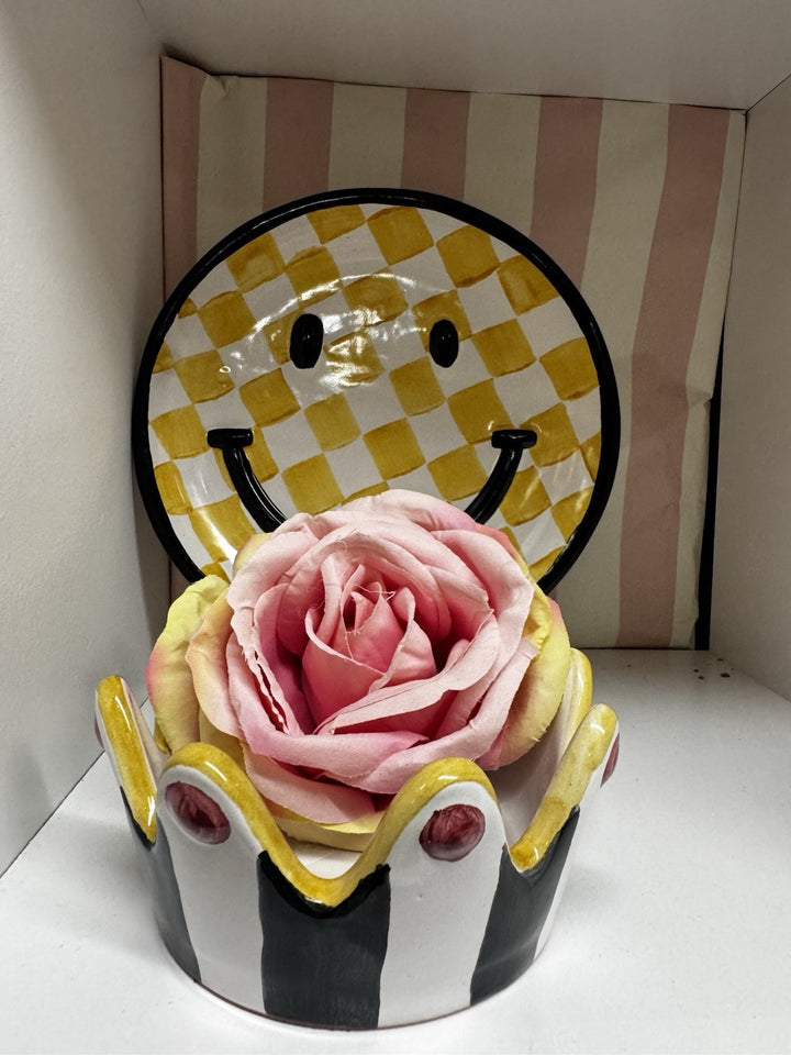 MACKENZIE CHILDS 8” Smiley Face Plate Made In Aurora - Never Released Limited