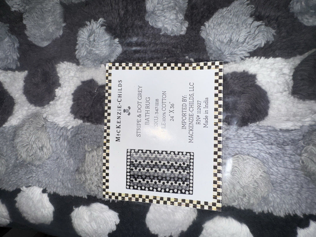 MACKENZIE CHILDS Stripe And Dot Grey BATH RUG 24" W x 36"  NIB