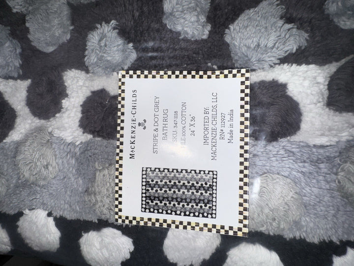 MACKENZIE CHILDS Stripe And Dot Grey BATH RUG 24" W x 36"  NIB