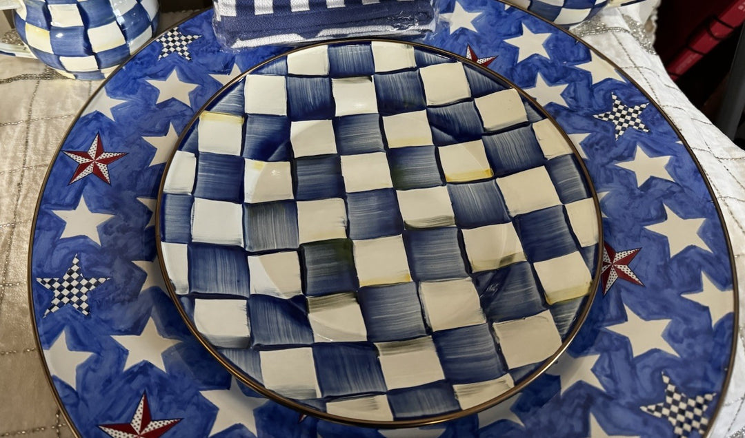 Mackenzie Childs  Royal Star Enamel Serving Platter - Blue 16” - New