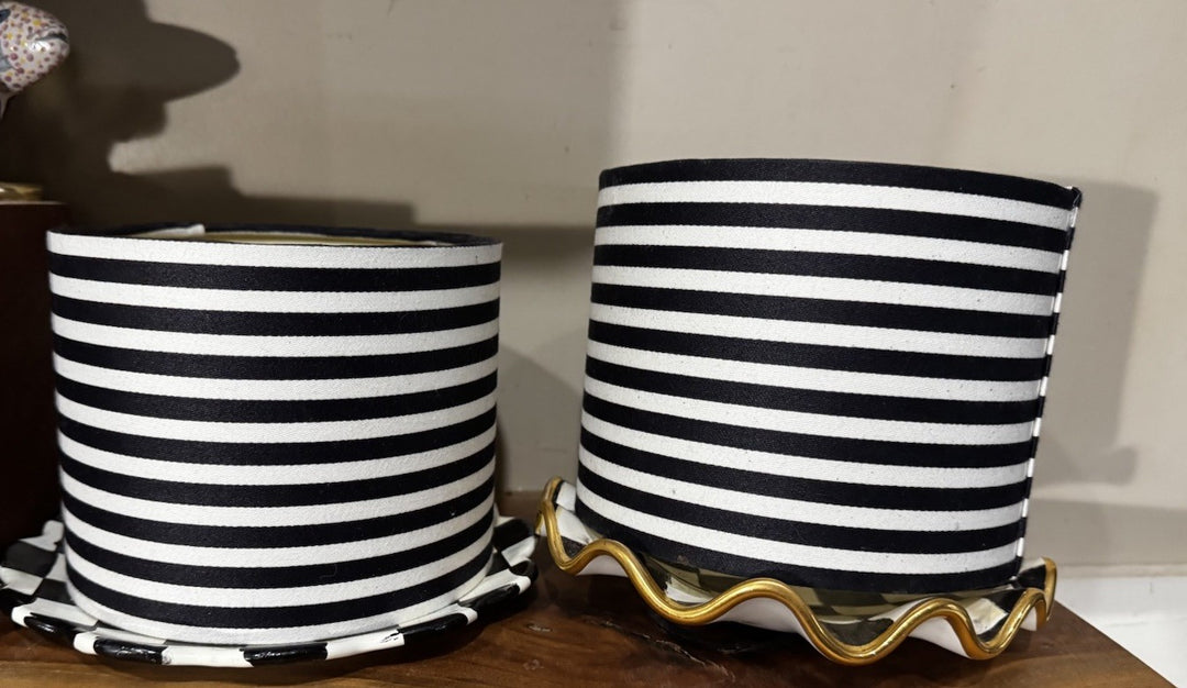 6 Inch Stripe Black And White Barrel Drum Clip on Chandelier Lampshade Set 2