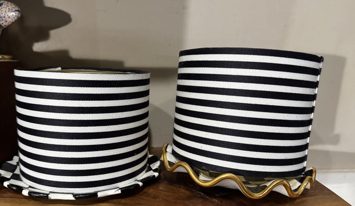 6 Inch Stripe Black And White Barrel Drum Clip on Chandelier Lampshade Set 2