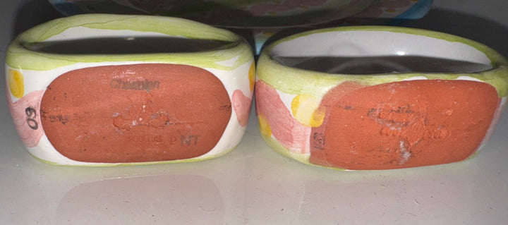 Lot of 2 Mackenzie Childs Napkin Rings Ceramic Charmain Wallcourt Excellent!