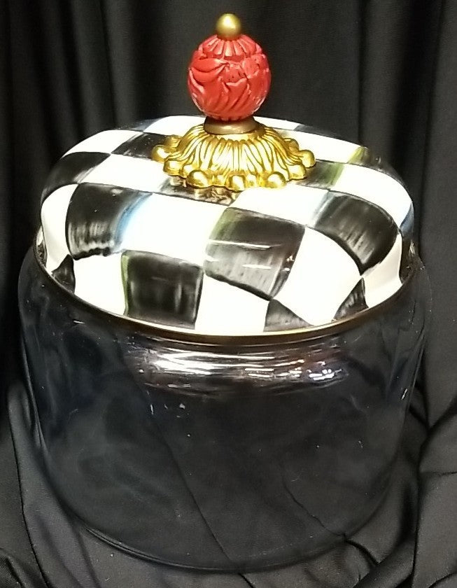 MACKENZIE CHILDS Small Courtly Check  Glass Storage Jar with Lid- New