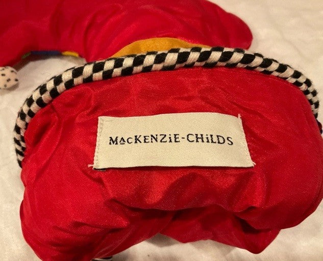 MacKenzie Childs Jester Christmas Stocking Striped 15” gold charms black beads