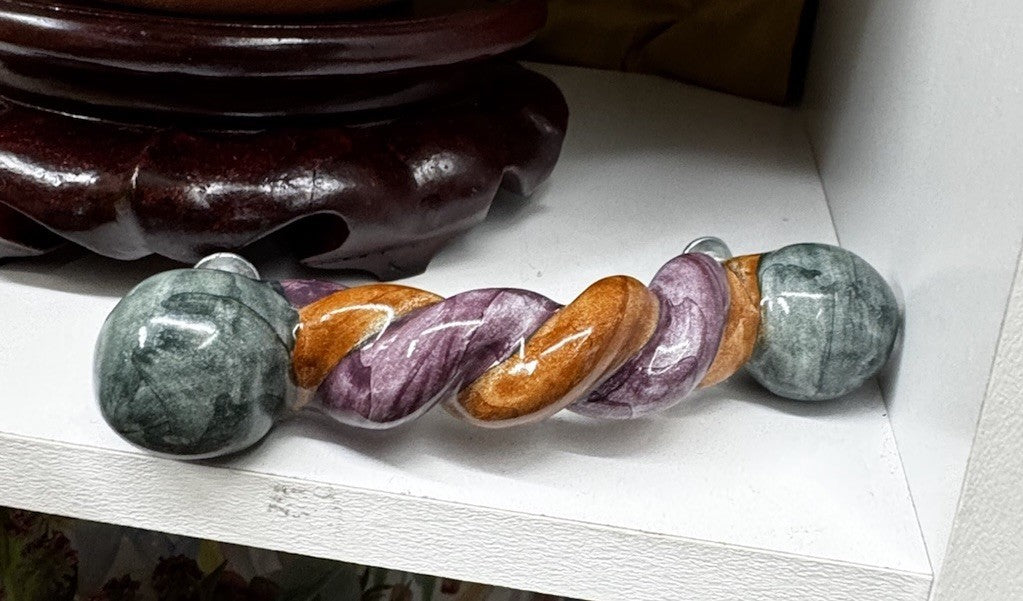 Mackenzie Childs  4” Twist Ceramic Handle Pull Knob Purple Orange Turquoise