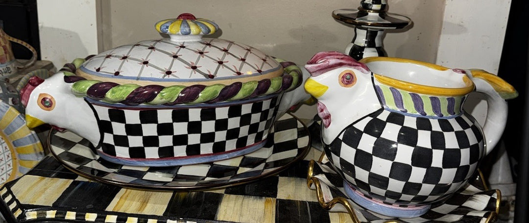 MacKenzie Childs Ceramic Lidded Piccadilly Chicken Casserole Dish- Handmade