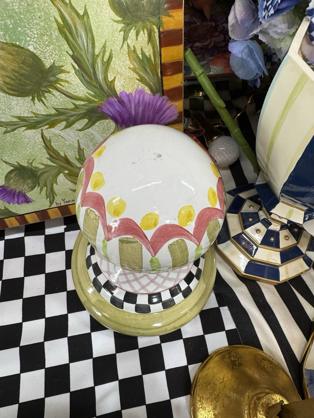 MacKenzie Childs Ball For Garden Or To Top Off Shelves-  Component Terracott