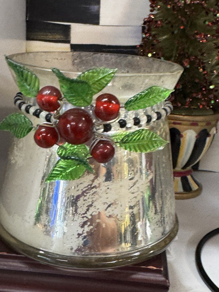 MacKenzie Childs Glass Candle Holder Vase 3.5” Tall Woodland Holiday Scented