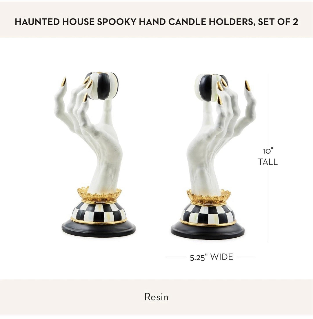 MACKENZIE CHILDS Resin Haunted House Spooky Hand Candle Holder Set New