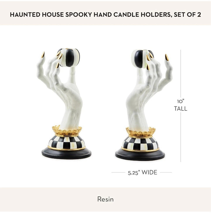 MACKENZIE CHILDS Resin Haunted House Spooky Hand Candle Holder Set New
