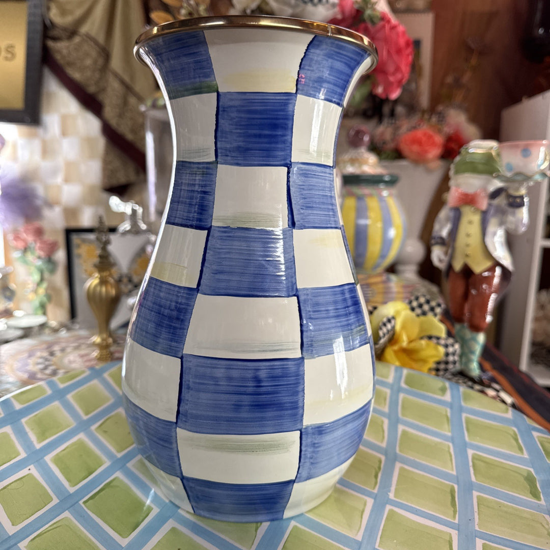 MACKENZIE CHILDS Enamel ROYAL CHECK TALL VASE New