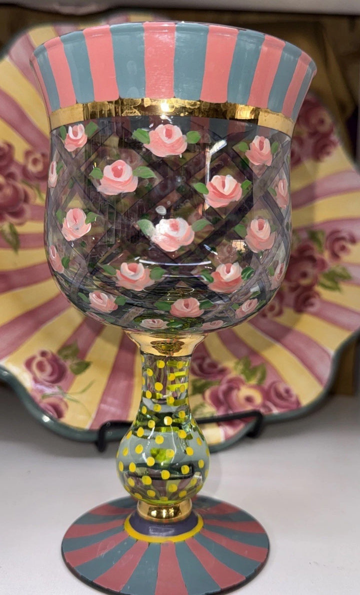MacKenzie Childs Circus Rose Arbor Water Goblet