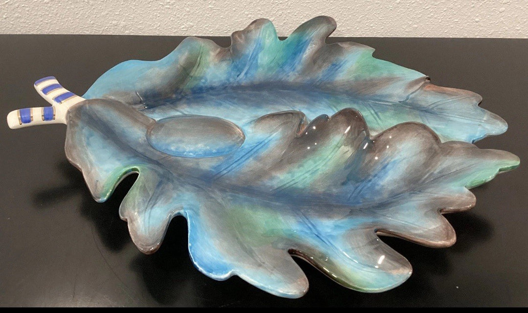 Mackenzie Childs Royal Autumn Serving Set of 2 Ceramic 3D Leaf 14.5" x 13" New