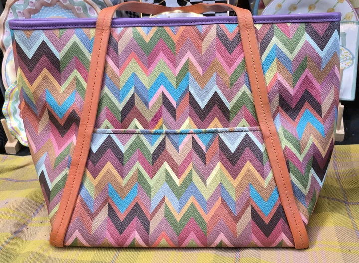 Mackenzie Childs Kaleidoscope Chevron Multicolor Tote Bag RARE