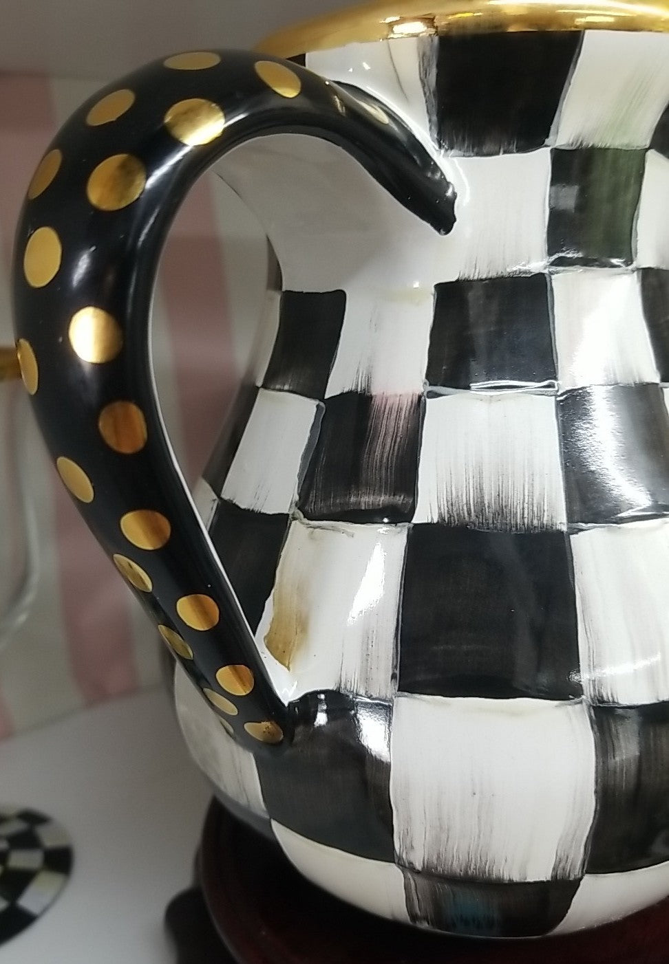 MacKENZIE CHILDS Courtly  CHECK CERAMIC PORTLY PITCHER New